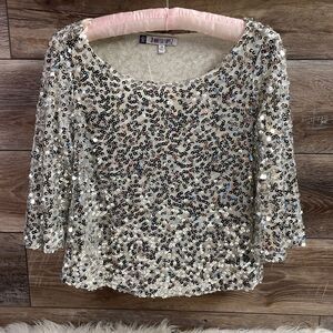 Jennifer Lopez Silver Sequined Dress Top, Size Extra Small, Silver Sequins